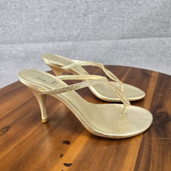Pelle Moda Shoes - Pelle Moda Womens Gold Rhinestone Stiletto Thong Sandals Glass Stone Heels 6.5M